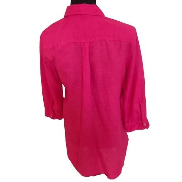 Chicos Womens No Iron Long Sleeve Button Front Tunic Top Pink Small - Picture 4 of 13